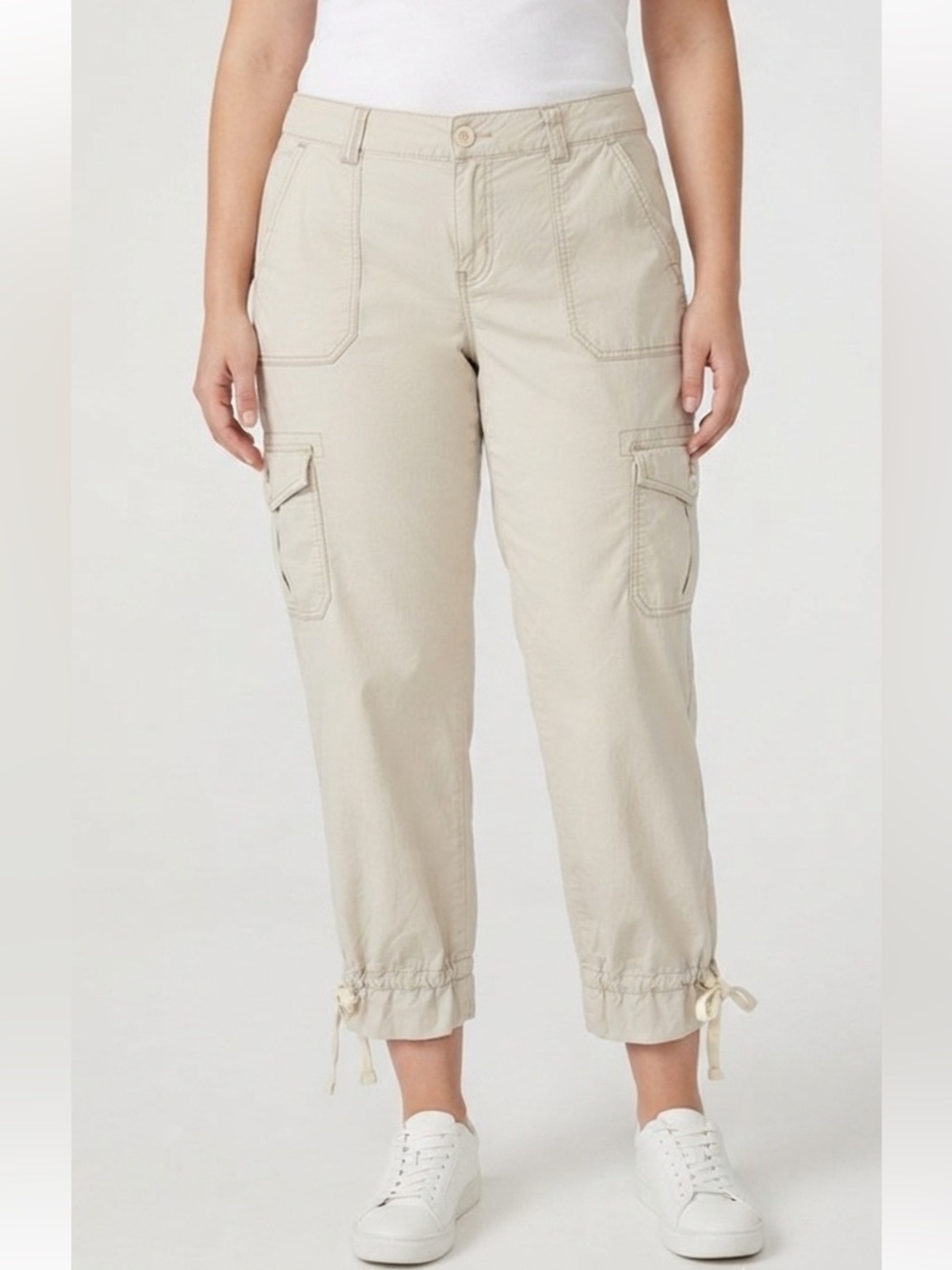 Jag Light Beige Cargo Y2K  Pants Drawstring Hem Casual Utility Size 16